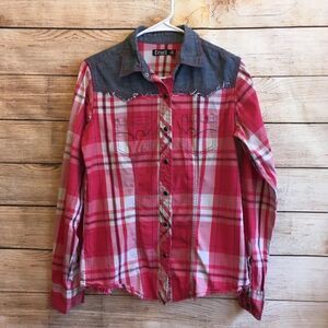 ‎CRUEL PLAID WESTERN SHIRT WITH DENIM BODICE